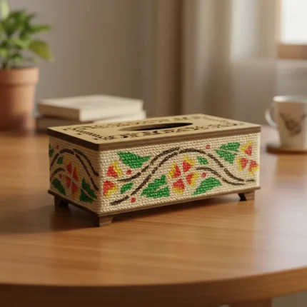 Wooden Hand-Painted Tissue Box( jute specical)